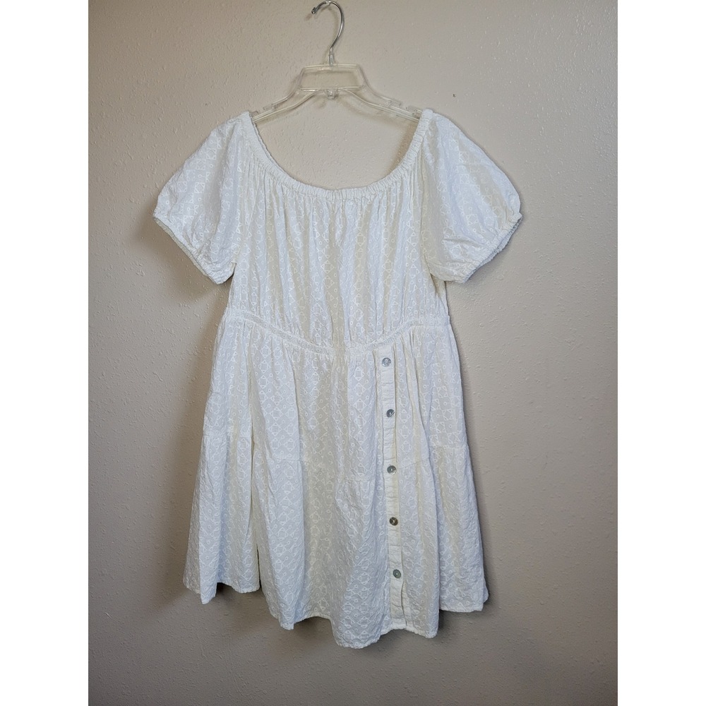 Shyanne White Eyelet Cotton Off Shoulder Tiered Mini Dress Western XL